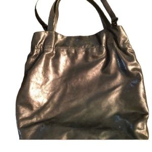 Micheal Kors large silver pewter metallic ultra soft bag long adjustable